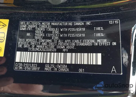 2016 Lexus Rx 350 z USA, uszkodzony, nr VIN 2T2BZMCA2GC008509